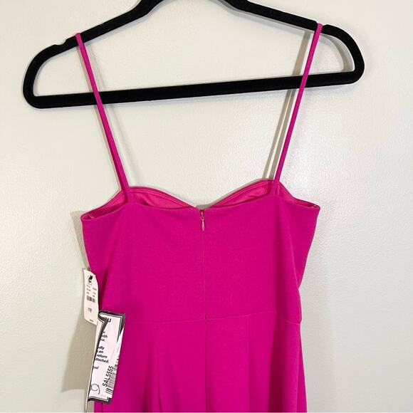 Bebe Sweetheart Neck Sleeveless Scuba Crepe Slit Jumpsuit Fuchsia Pink XS NWT - Picture 6 of 13
